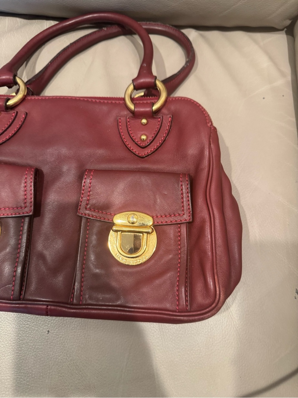 Marc Jacobs Deep Burgundy Leather Blake Satchel with Gold Hardware - Picture 2 of 13